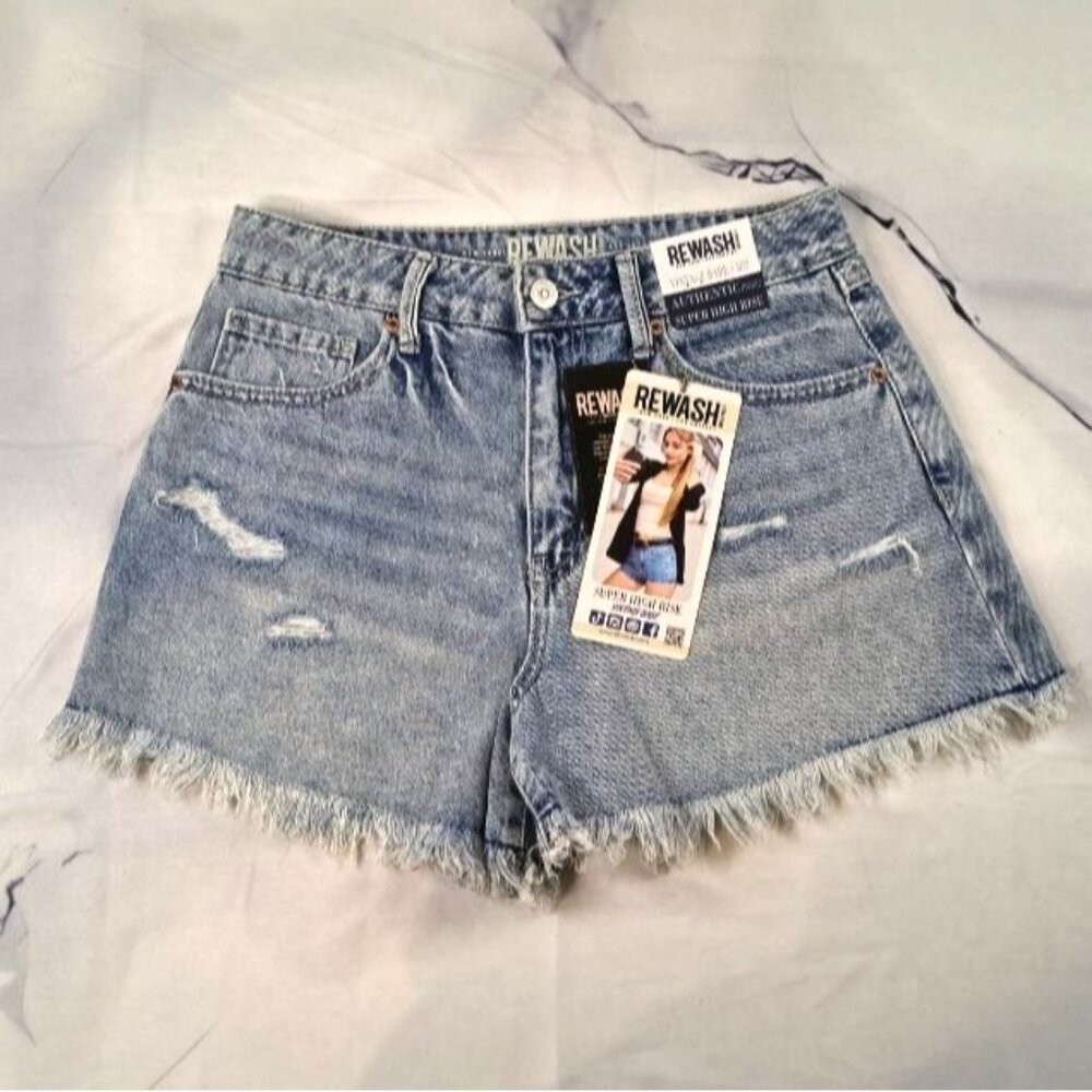 NEW Rewash Light Stone Wash Denim Super High Rise Vintage Babe Cutoffs 5/27